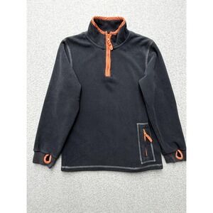 Mini Boden Pullover Youth 9-10Y Gray Fleece Half Zip Elbow Patches Orange Trim‎